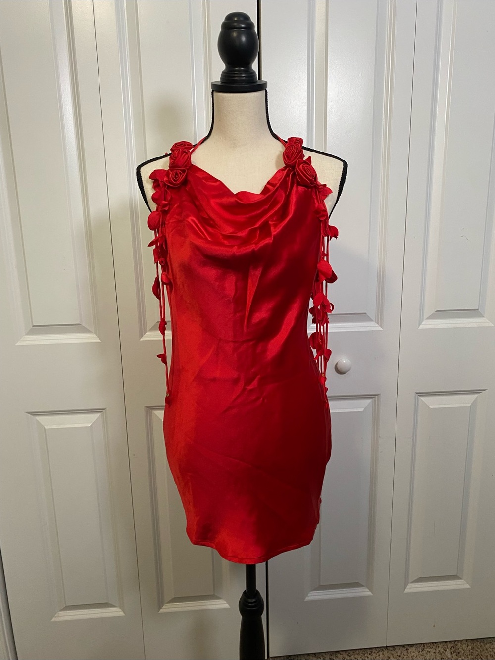 Ciao by CC April Rose Red Satin Drape Mini Dress
